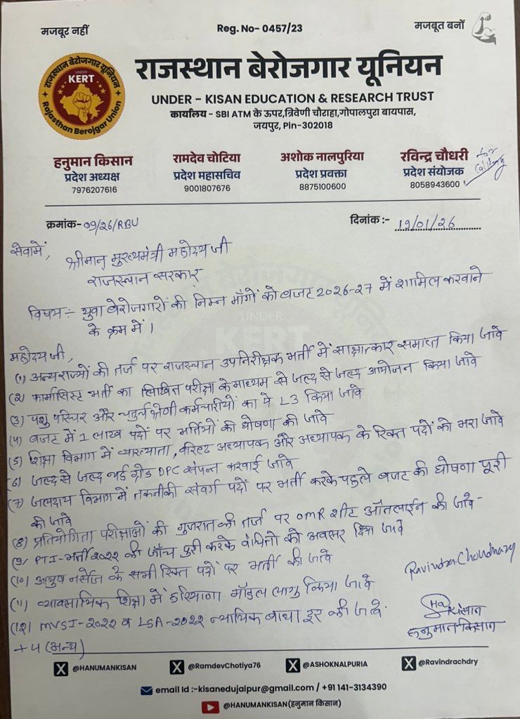 राजस्थान: बजट 2026-27 के लिए बेरोजगारों ने खोला मांगों का पिटारा, इधर राजस्थान विश्वविद्यालय में छात्रसंघ चुनाव पर बढ़ी हलचल