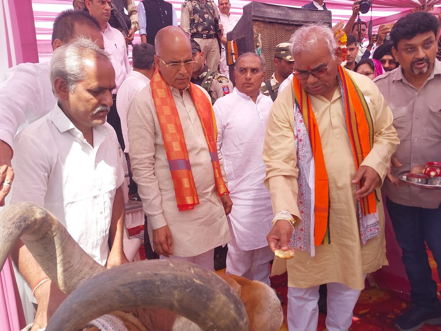 भामाशाह सुनील खेतपाल्या की तरफ से कार्यक्रम में 500 गौशालाओं को ₹200000 प्रति गौशाला के हिसाब से आर्थिक सहयोग राशि प्रदान की जा रही है!   कार्यक्रम में शिक्षा एवं पंचायती राज मंत्री मदन दिलावर गौशाला संचालकों को भेट कर रहे हैं सहयोग राशि का चेक