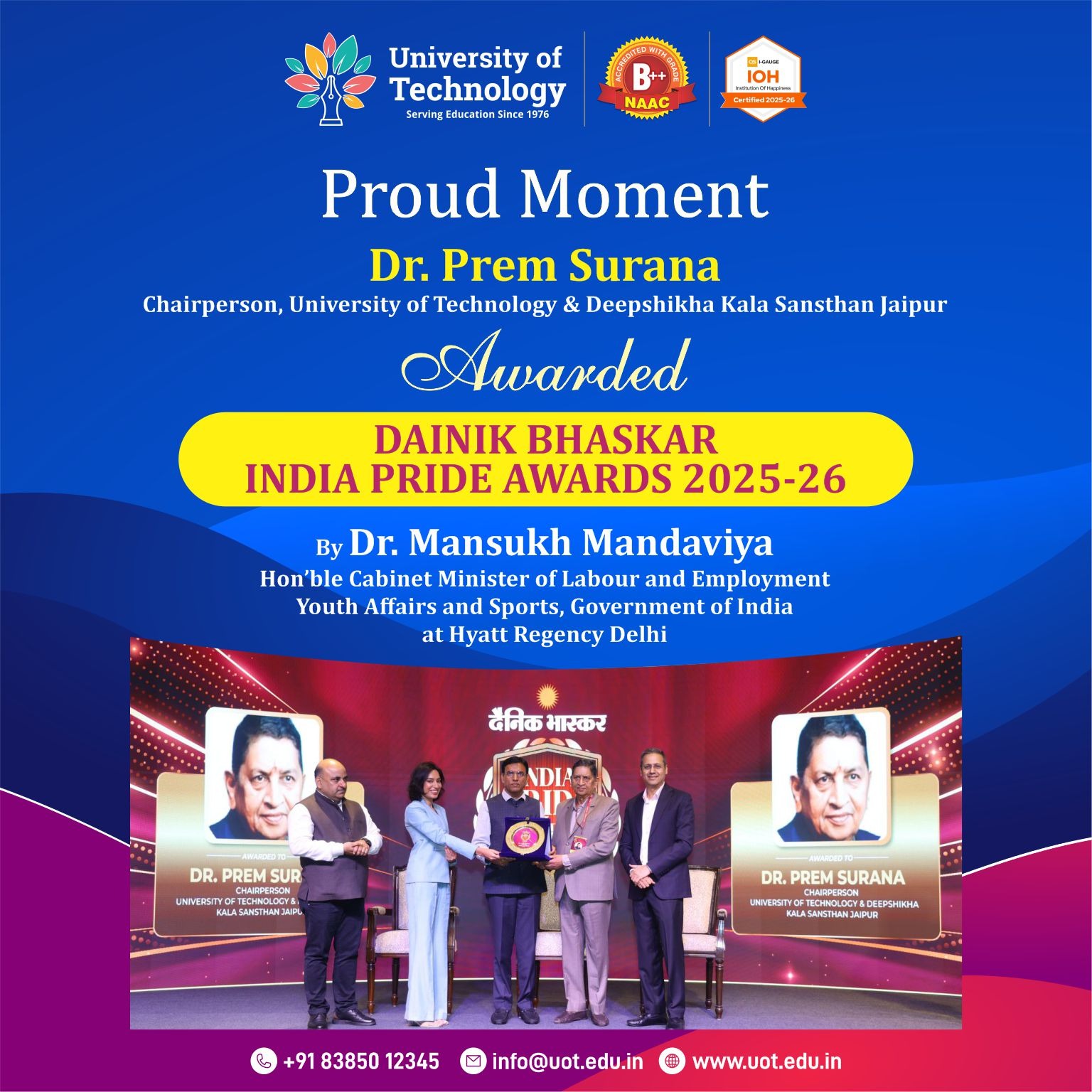 शिक्षा के क्षेत्र में उत्कृष्ट योगदान के लिए डॉ. प्रेम सुराना को ‘इंडिया प्राइड अवॉर्ड 2025-26’
