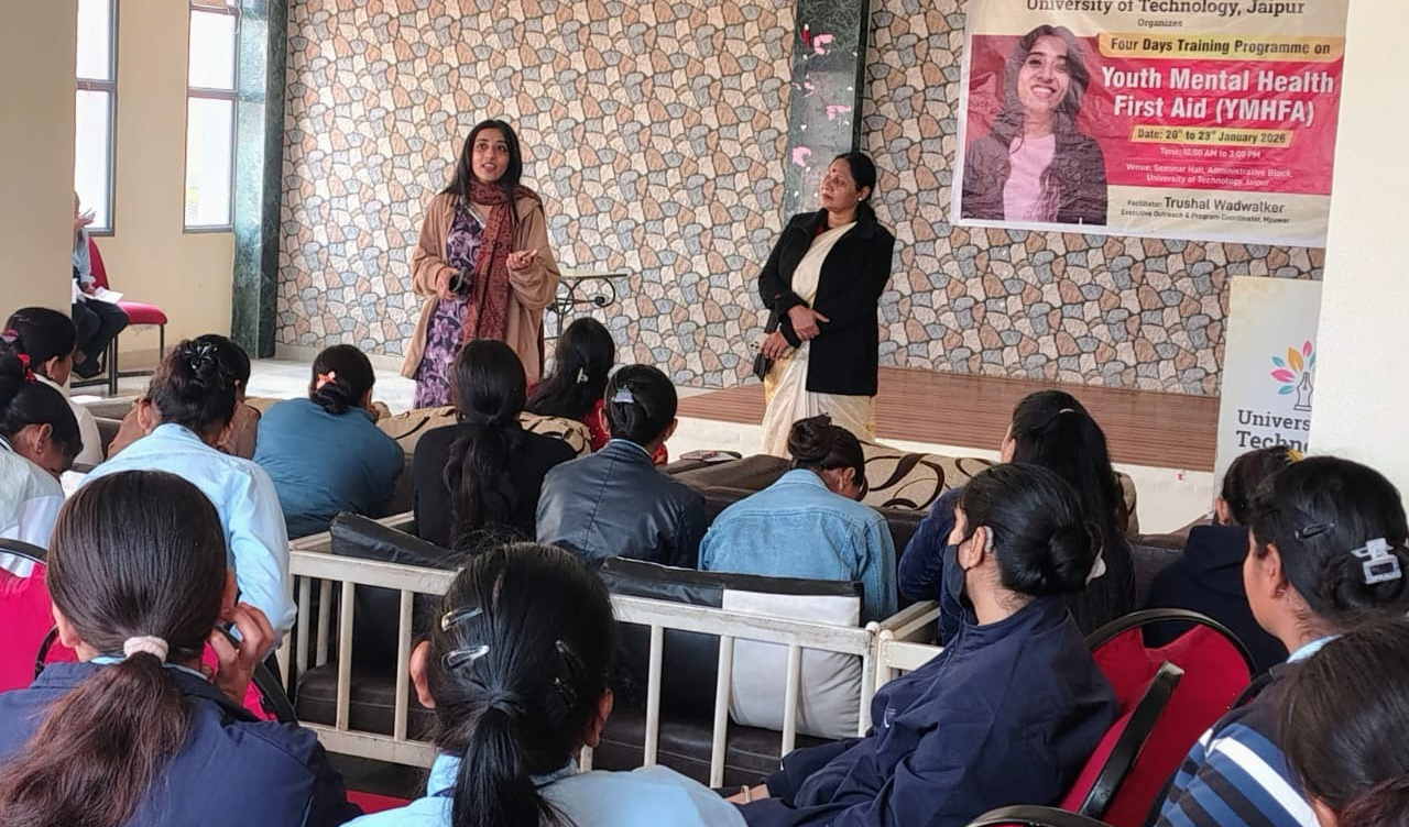 यूनिवर्सिटी ऑफ टेक्नोलॉजी वाटिका जयपुर में मानसिक स्वास्थ्य जागरूकता हेतु चार दिवसीय प्रशिक्षण कार्यक्रम संपन्न