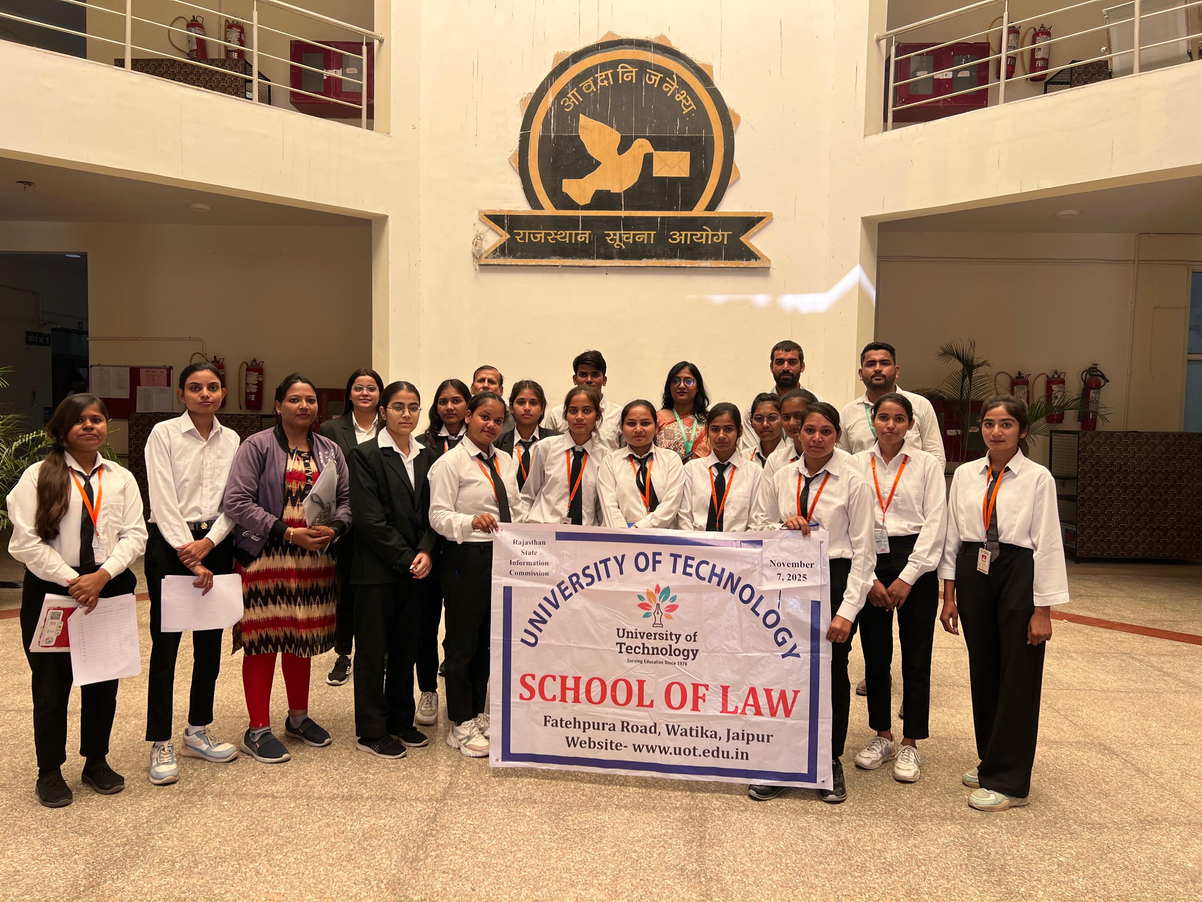 यूनिवर्सिटी ऑफ टेक्नोलॉजी, वाटिका जयपुर के विधि विभाग द्वारा राजस्थान सूचना आयोग का शैक्षणिक भ्रमण आयोजित